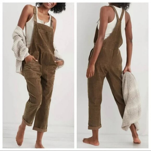 Aerie Overalls Corduroy Werk And Play Frayed Raw Hem Size Small ~EUC - Picture 1 of 12